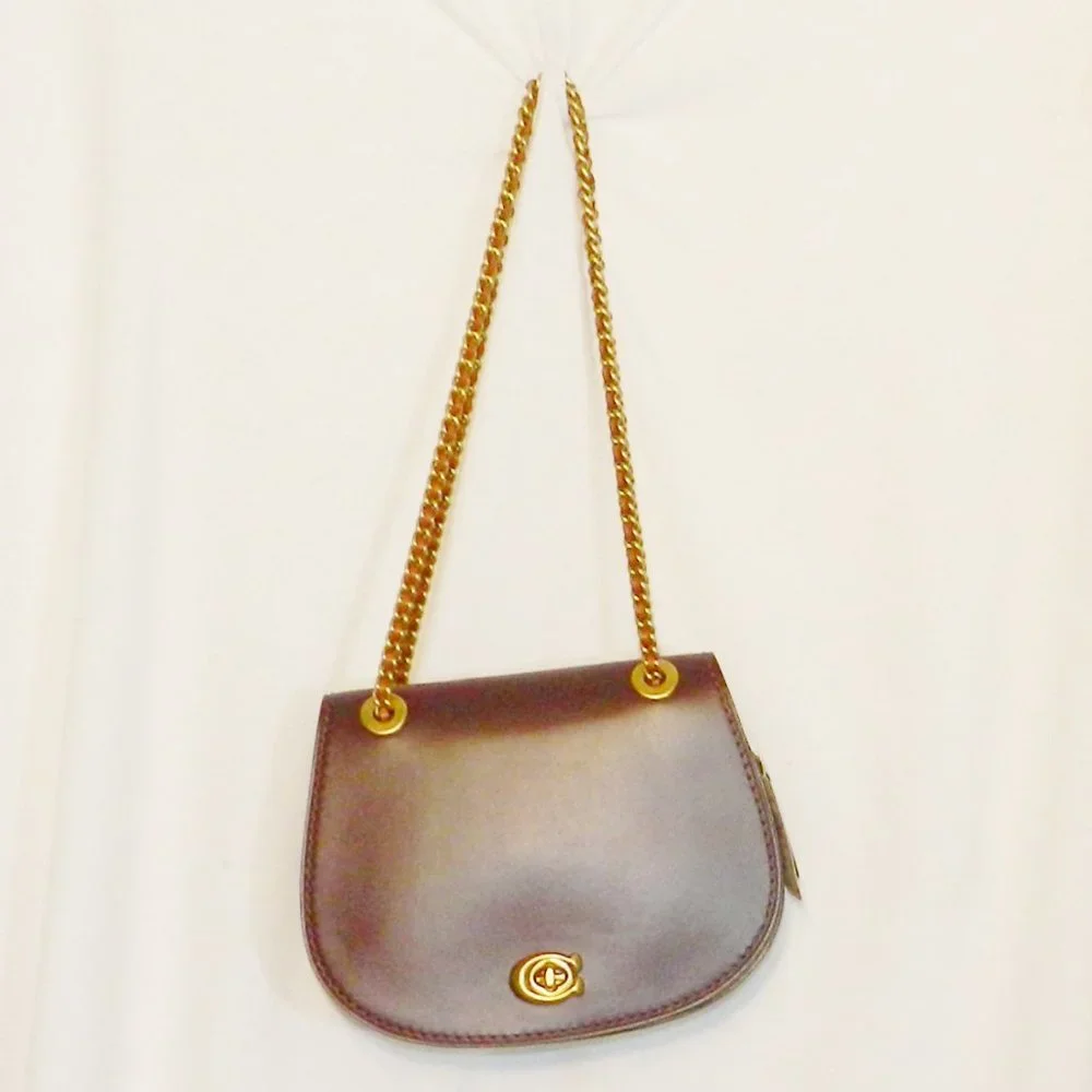 COACH $395 75577 Reversible Parker Saddle Bag In Signature Canvas Tan/Rust/Brass